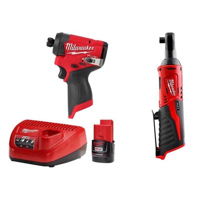 Milwaukee Impact Driver + Ratchet Combo Kit 12V Li-Ion w/ 2Ah Battery + Charger
