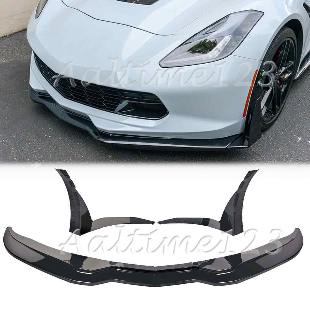 14-19 For Corvette C7 Z06 Stage 3 Gloss Black Front Lip Splitter & Side Winglet