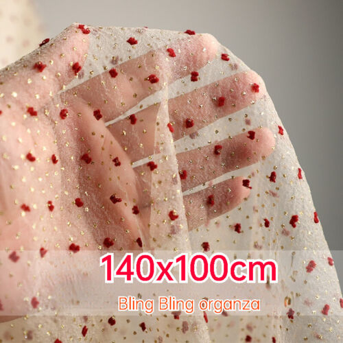 DIY Champagne Organza Tulle Fabric Mesh Bronzing Net Velvet Dot Wedding Dress - Picture 3 of 10