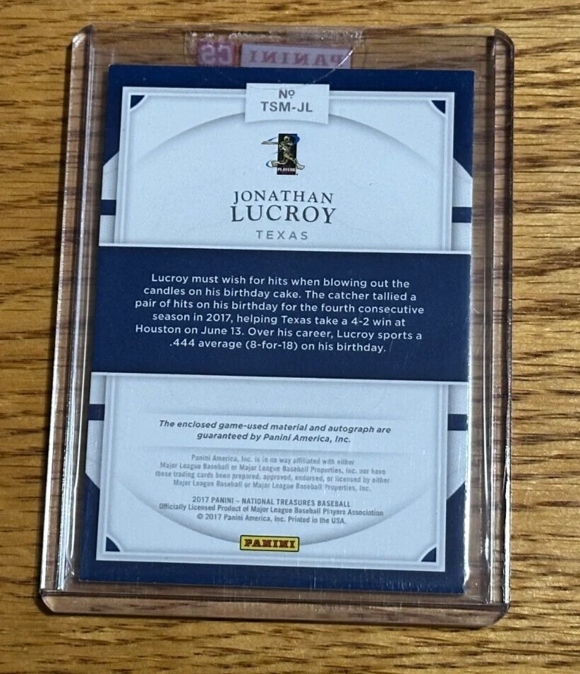 JONATHAN LUCROY 2017 National Treasures #TSM-JL Laundry Tags Redemption Auto 1/8 - Image 2 of 2