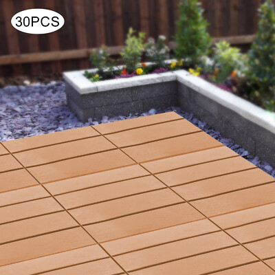 30X Plastic Interlocking Deck Tiles Dark Wood Grain Outdoor Patio Pavers 12''x12''
