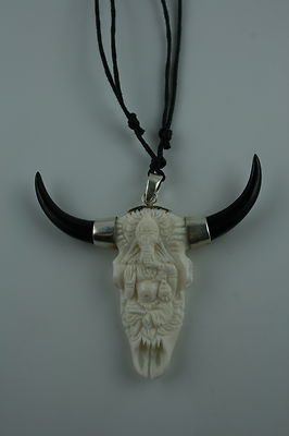Büffel Schädel  Bone Carving aus Bali  Ganesha  Handarbeit  Sterling Silber