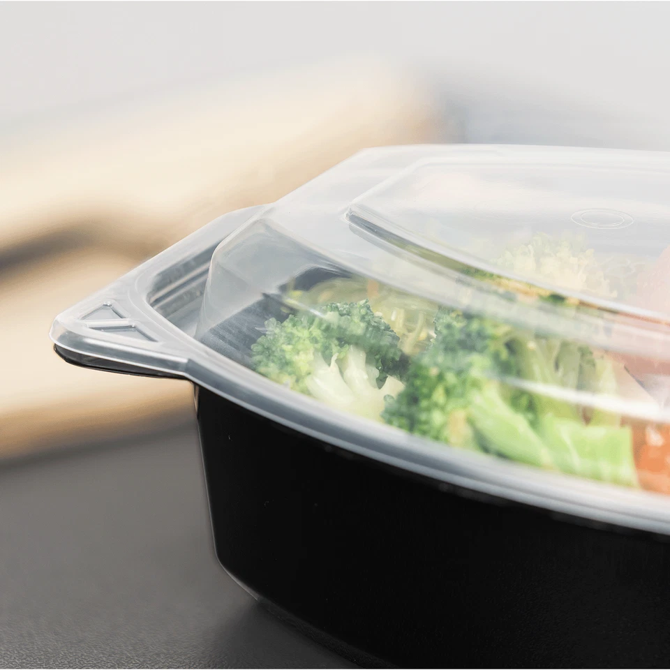 Karat 24oz PP Microwaveable Oval Food Container with Clear Lid, Black - 150 sets - Image 4 of 4