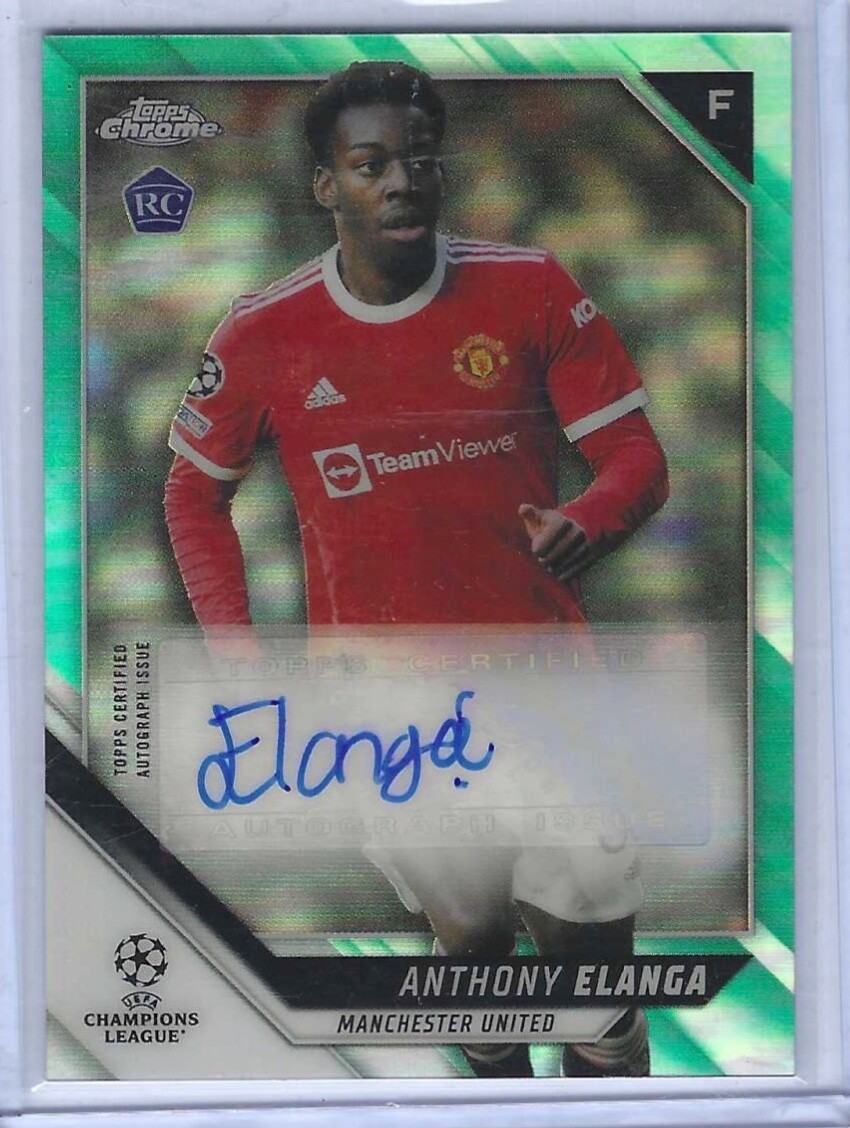 ANTHONY ELANGA 2021-22 TOPPS CHROME UEFA AQUA REFRACTOR ROOKIE AUTO RC #D 14/199