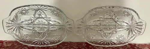Vintage Anchor Hocking Pressed Glass Relish Dish 1960's-Set of 2