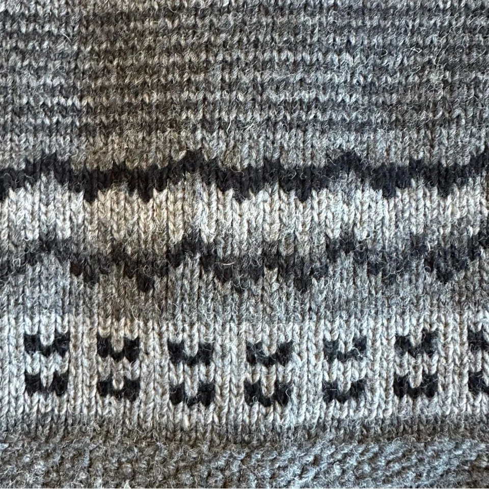 Cardigã suéter Claiborne cinza padrão mistura de lã zíper completo botão de pressão grande - Imagem 4 de 4