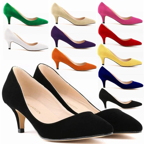 Scarpe da ufficio chic da donna tacco medio basso tacco slip on décolleté scarpe da lavoro taglia - Foto 3 di 49