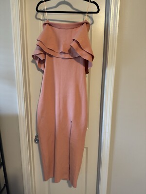 NWT Endless Rose Off The Shoulder Ruffle Maxi Dress With Leg Slit blush  Size M | eBay