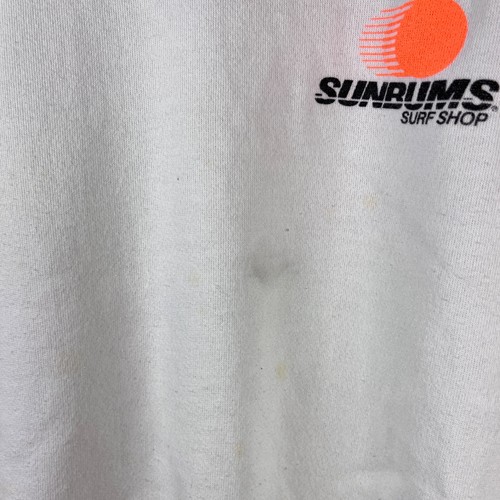 VTG Sunbums Surf Shop Graphic Sweatshirt Hanes Large White Raglan Sleeve FLAW - Picture 5 of 9