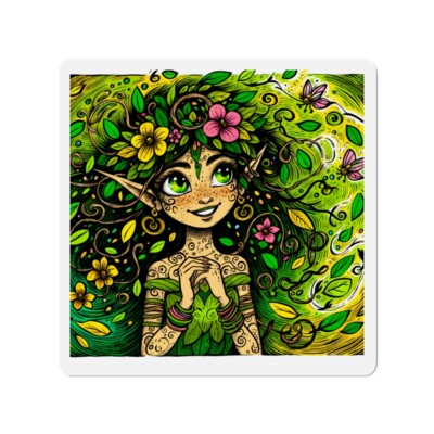 Die-Cut Fridge Magnet Whimsical Forest Spirit Floral Adornments