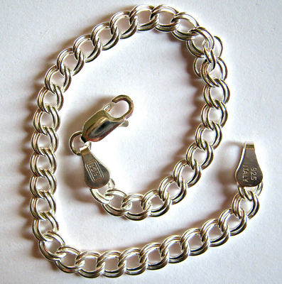 Italian Sterling Silver Charm Link Bracelet 7''