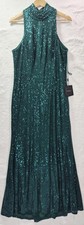 Mac Duggal IEENA Size 14 Emerald Green Sequin High Neck Formal Gown NWT 