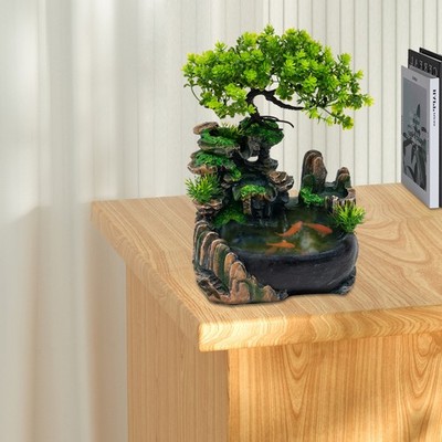 Indoor Water Fountain LED Light Tabletop Resin Rockery Fengshui Waterfall Decor.