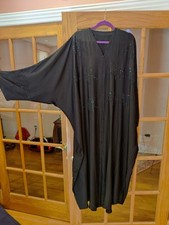 New Black Dubai Abaya 2 pc set with leafy gemstones embelishments
