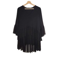 Zara V-Neck Pleated Ruffle Chiffon Black Dress Sz S