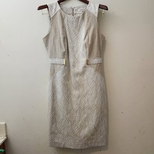 Calvin Klein Sheath Dress Sz6 Cream Tan Textured Jacquard Leaf Career Office EUC