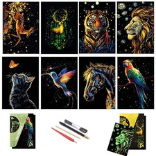 Rainbow Scratch Art Painting Paper, 8 Sheets of Glow in The Dark Rainbow Scra...