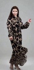 Elegant Long Sleeve Leopard Print Maxi Dress