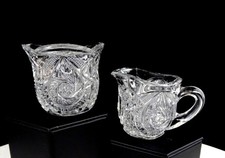 EAPG US GLASS 15101 WHIRLIGIG COMET 2 3/8" CHILD'S CREAMER  SUGAR BOWL 1907