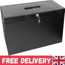 Black Steel A4+ Foolscap File Box with 5 Suspension Files - Secure and Stylish