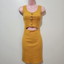 Rue 21 - Dress Cut Out Tank Bodycon Midi - Size L - Yellow - Cotton Blend