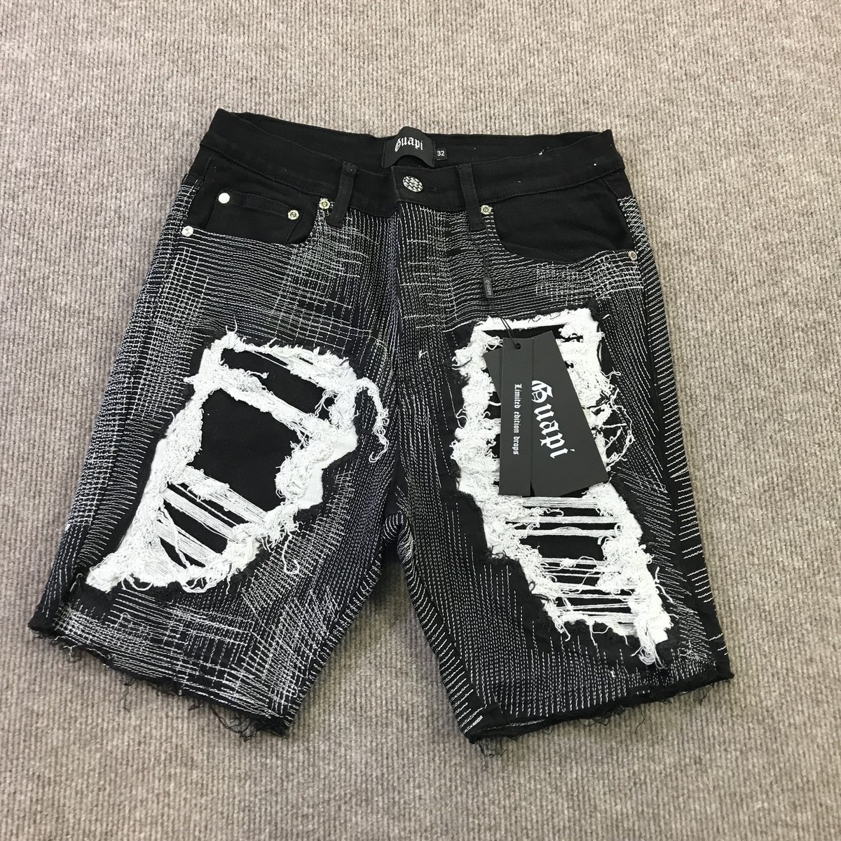 Guapi デニムショート タグ付き 32inch Guapi Shorts Mens 32 Distressed Ripped Limited Edition