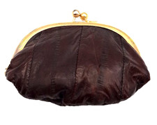 Vintage Exotic Eel Skin Leather Double Kiss Lock Framed Coin Purse Wallet
