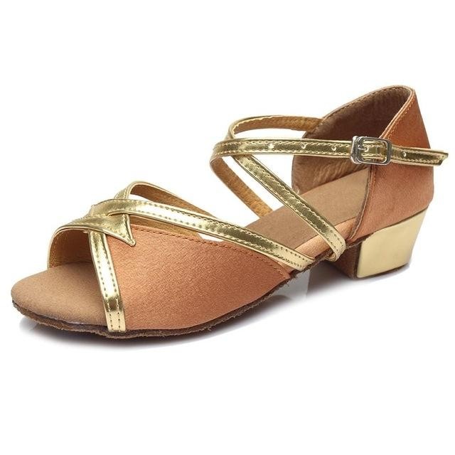 Zapatos de baile suaves tacón bajo salsa tango latino niñas 25 marrón