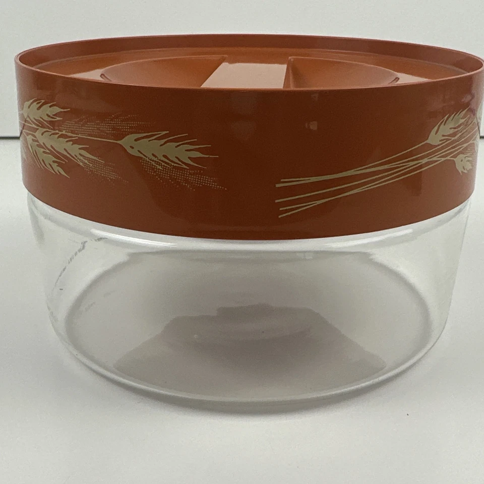 Pyrex Autumn Harvest Wheat Pattern 1 Quart Glass Storage Jar Canister USA 1980's - Image 2 of 4