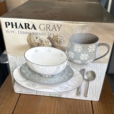 Baum Brothers Phara Grey 16Pc Stoneware Dinne...