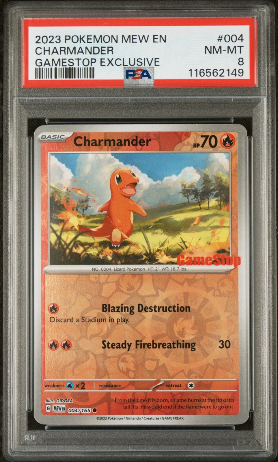 2023 POKEMON MEW EN-151 004 CHARMANDER GAMESTOP EXCLUSIVE - PSA 8