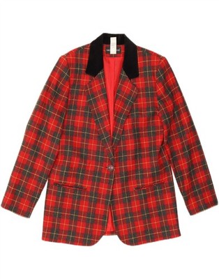Sag Harbor Damen 1 Knopf Blazer Jacke US 8 Medium rot kariert Wolle CO15