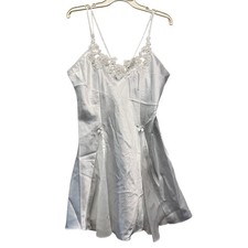 CALIFORNIA DYNASTY Vintage Satin Lace Nighty Lingerie Woman's Sz M White MINT