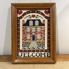 Cross Stitch Welcome Sign Home Complete & Framed 8" X 6.5" Cottage Core Country