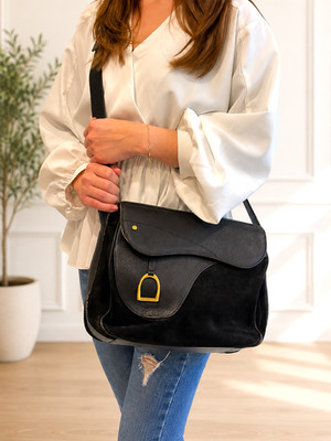 GUCCI  Saddle Bag Black Suede Leather