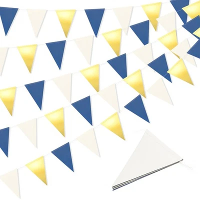 3pcs 9.8pi Bannière Fanion Triangle Beige, Bleu Foncé, Or Clair Papier - Photo 1/4