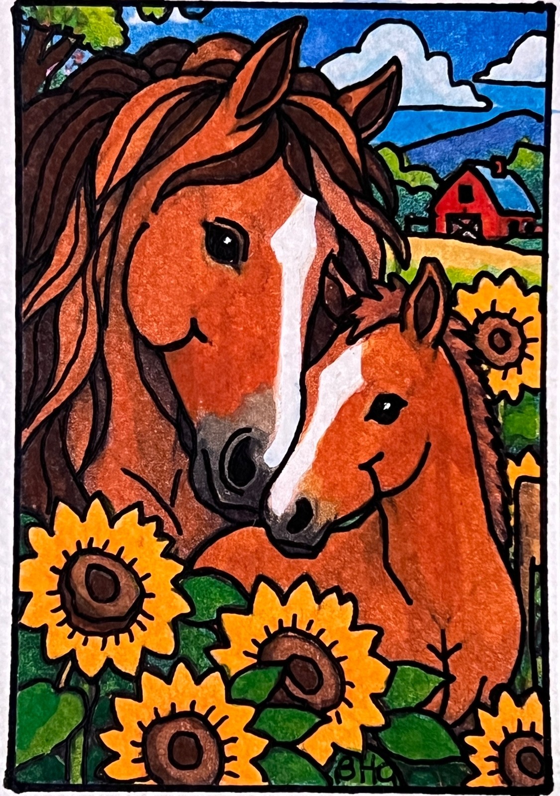 ACEO Original Art, Tiny Art - Watercolor - Horse - Mare & Foal