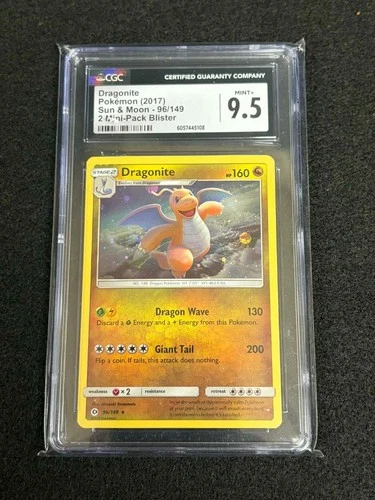 (CGC 9.5) DRAGONITE 2017 POKEMON SUN & MOON 2 MINI PACK BLISTER HOLO 96/149