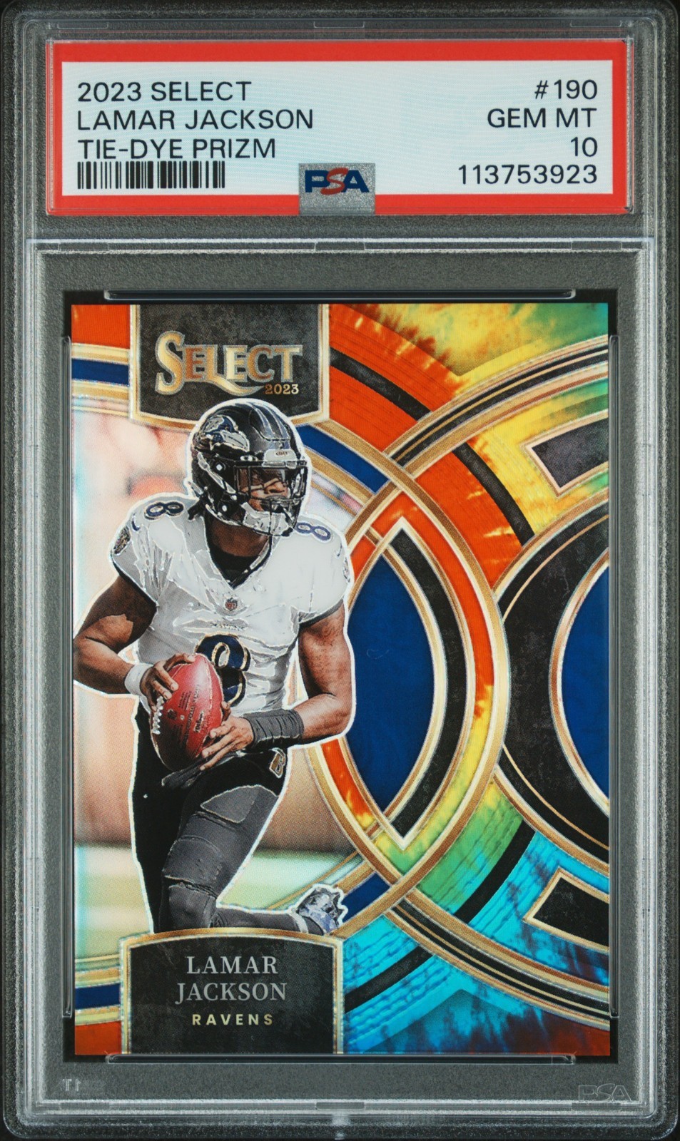 2023 Panini Select - Premier Level Lamar Jackson #190 Tie-Dye Prizm /25