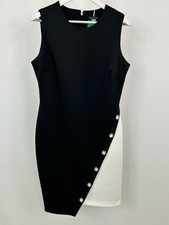 TOMMY HILFIGER Stretch Sheath Dress SZ 12 Black & White Women Neoprene Grommet