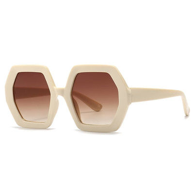 70s 80s Style Hexagonal Eyewear - White Frame Gradient Lenses for Women
