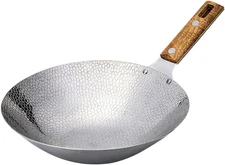Stainless Steel Wok with Wooden Handle, 13.38 Inch Nonstick Frying Pan for Home 