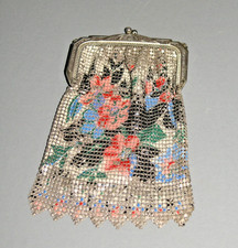 Vintage Art Deco Whiting  Davis Mesh Bag Flapper Purse Floral Design