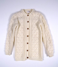 Vintage 80s Cable Knit Cardigan Sweater Small Womens Cream Buttons Acrylic