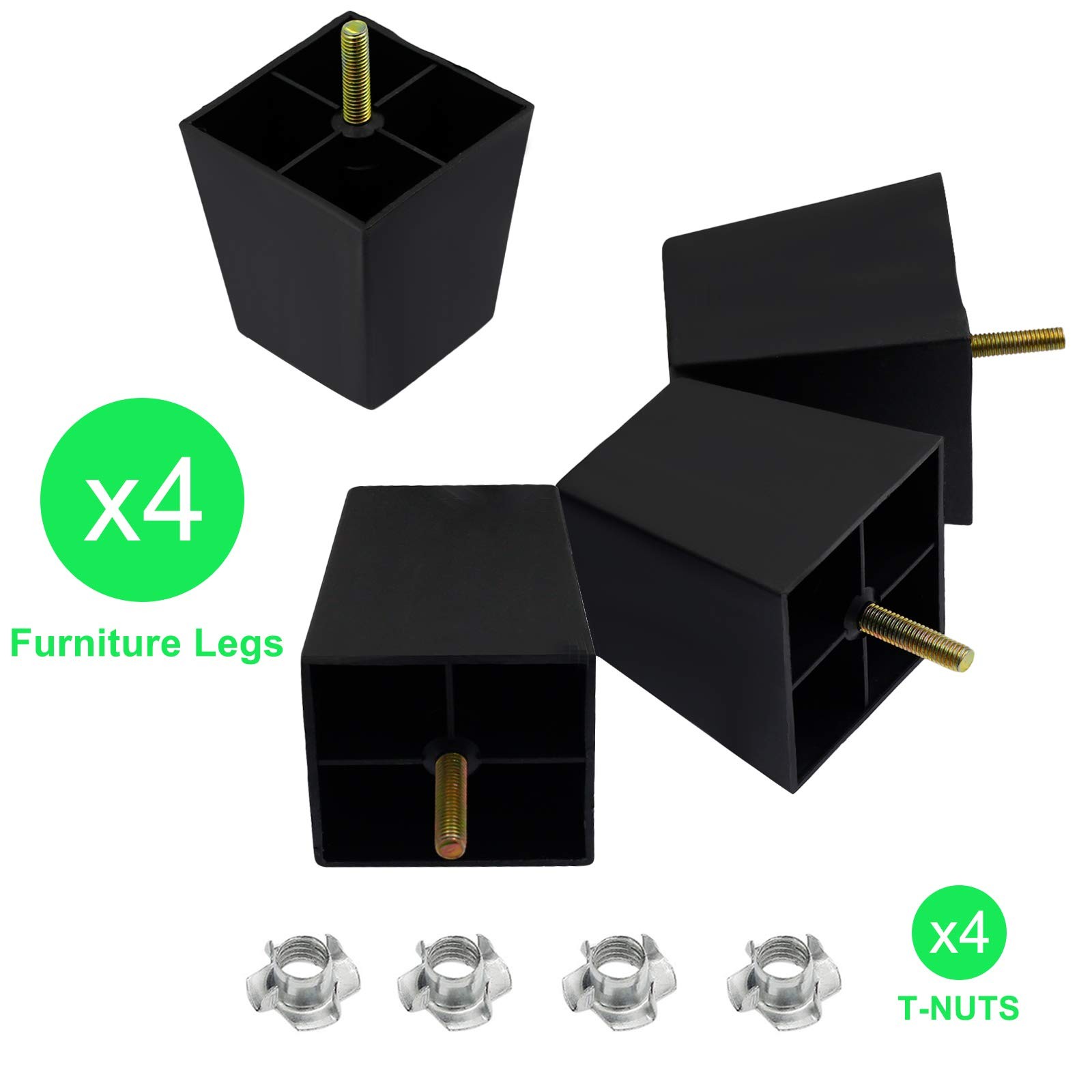4Pcs 3 Inch Sofa Legs Plastic Couch Feet Square Furniture Legs with M8 Hanger.