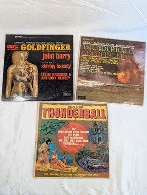 Lot of 3 James Bond 007 Vinyl Records Goldfinger Soundtrack Thunderball Vintage