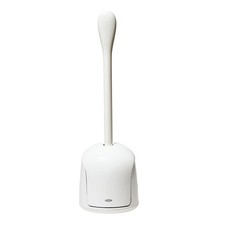 Compact White Toilet Brush Set Auto Open Door Drip Tray Deep Clean