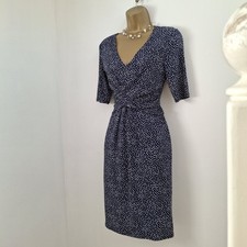 Monsoon Dress UK 10 Worn Once Navy White Polka Dot Stretch Jersey Occasion