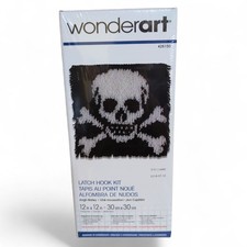 WonderArt ARRGH MATEY Latch Hook Kit Skull Cross Bones 12"x12" Wall Hanging New