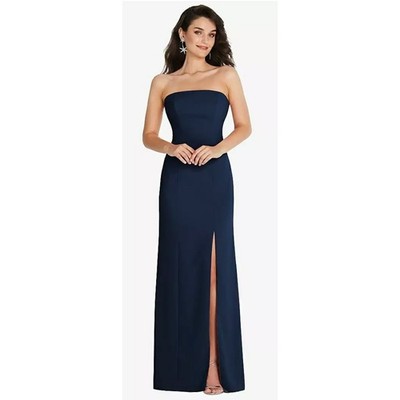 Thread Dessy NWT Blue Strapless Scoop Back Maxi Dress Front Slit Wedding Prom M